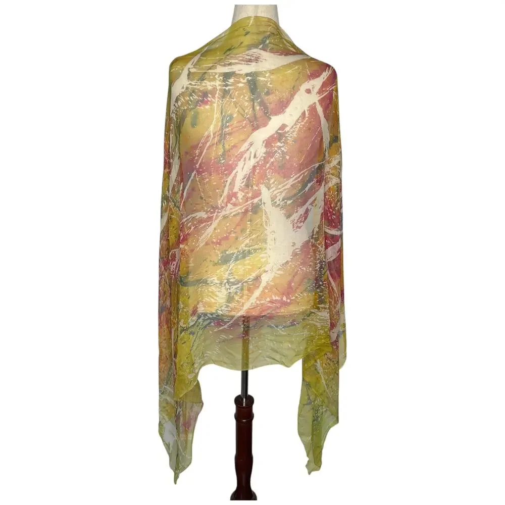Nan Mahone Scarf Silk Artist Signed Art to Wear 66 Abstract Splatter Sheer